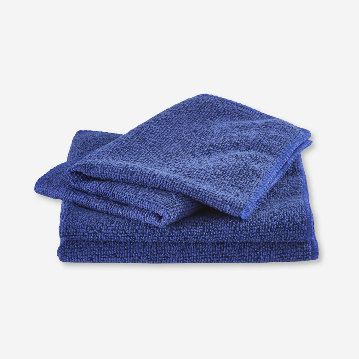 Blue microfiber dishcloth folded on a white background.