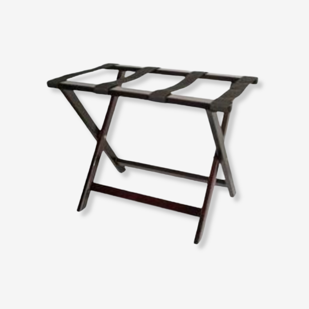 Wooden luggage rack, walnut color, for hotel rooms.