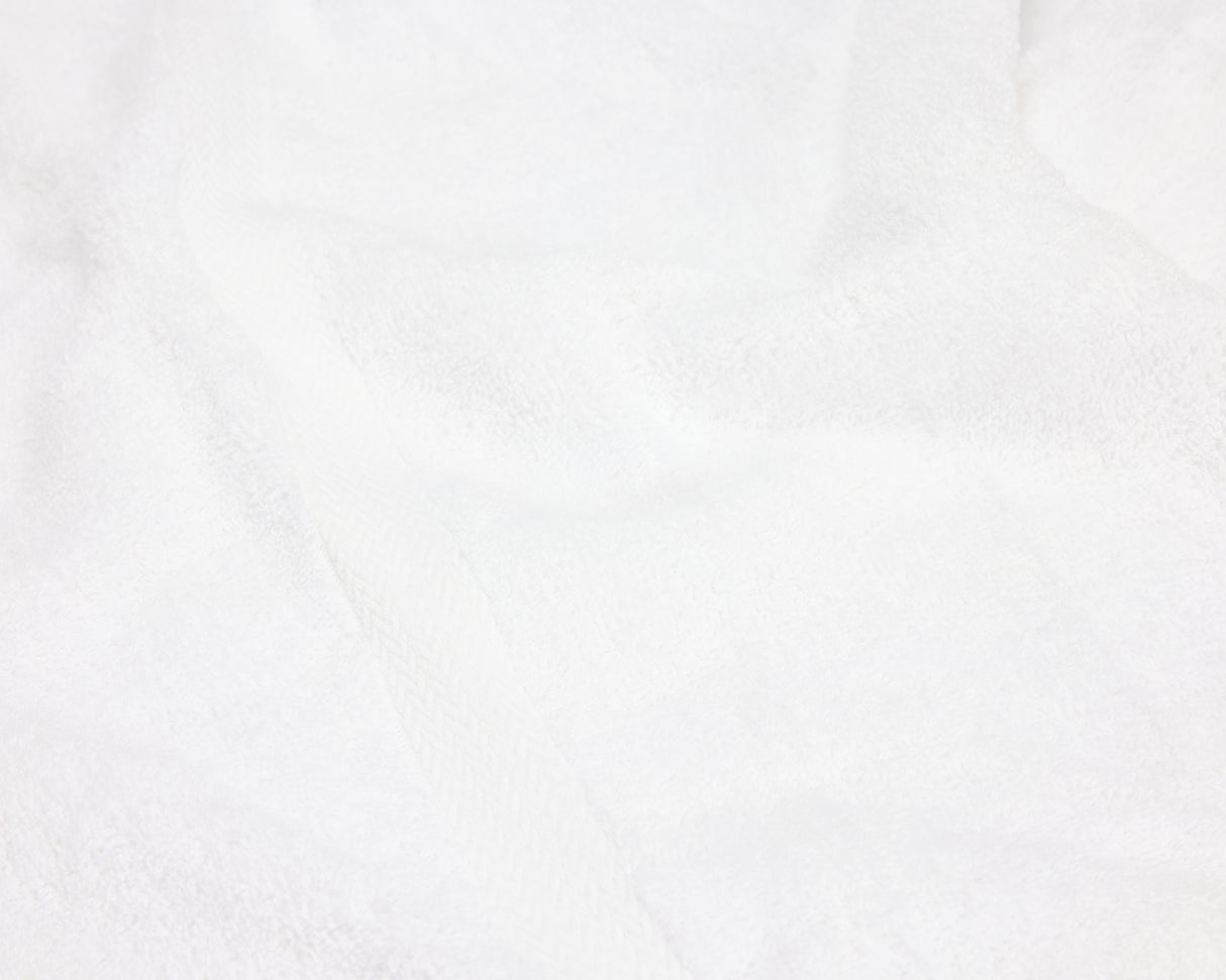 Close up view of a white hotel towel.