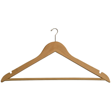 Hotel wood hanger with a mini hook on a white background