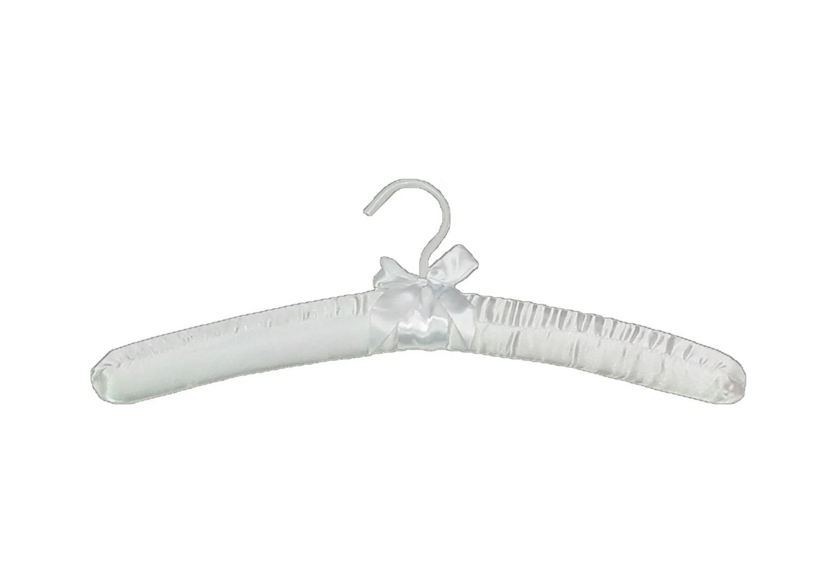 Hotel white satin hanger on a white background