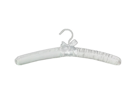 Hotel white satin hanger on a white background
