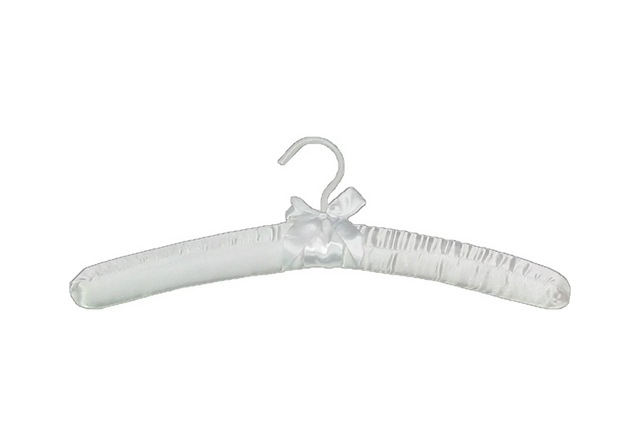 Hotel white satin hanger on a white background