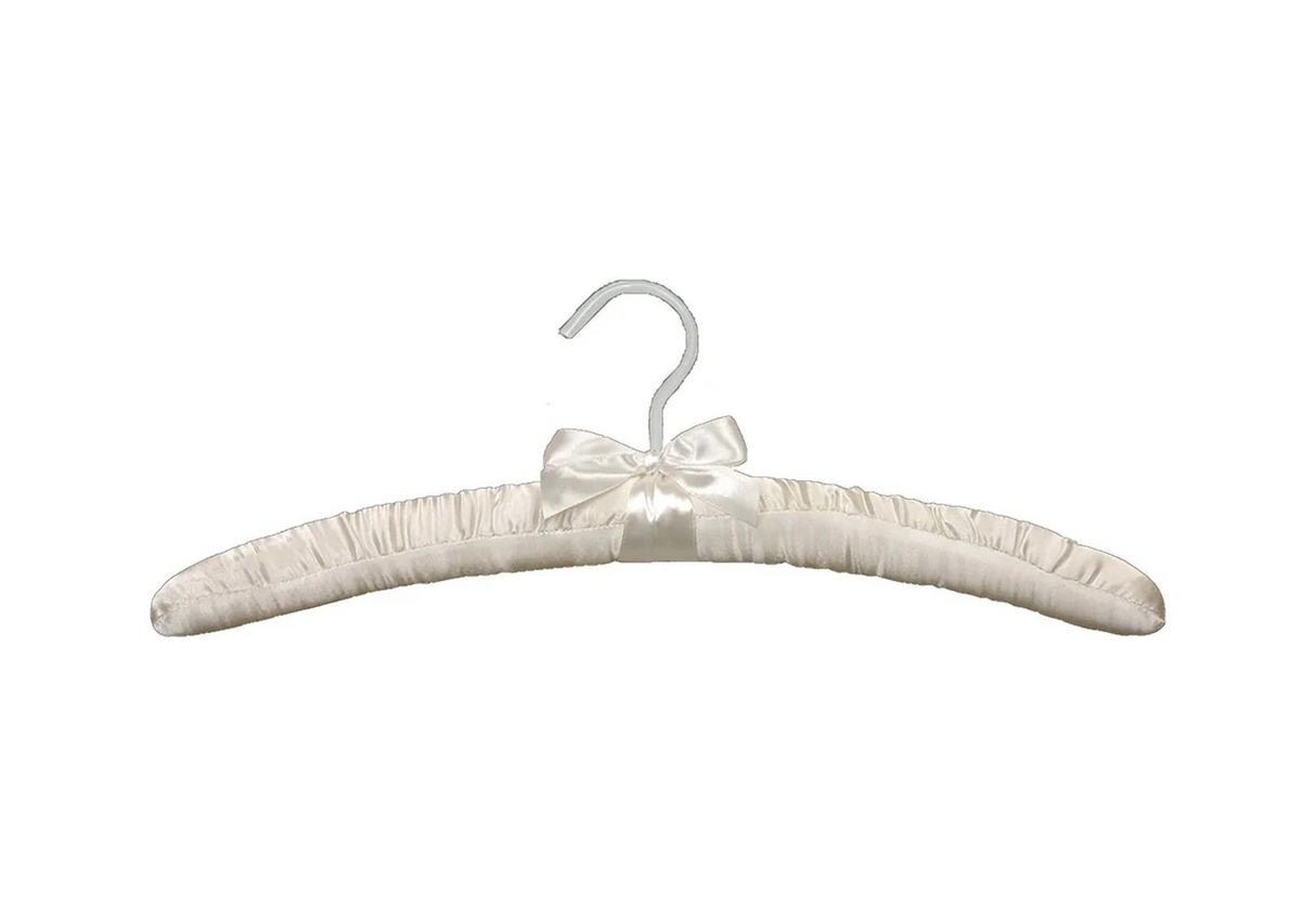 Hotel ivory satin hanger on a white background