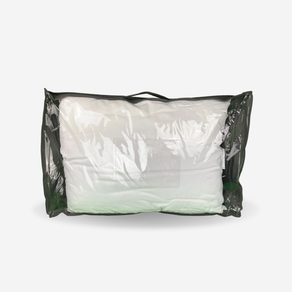 Hotel room storage bag with a duvet folded inside.